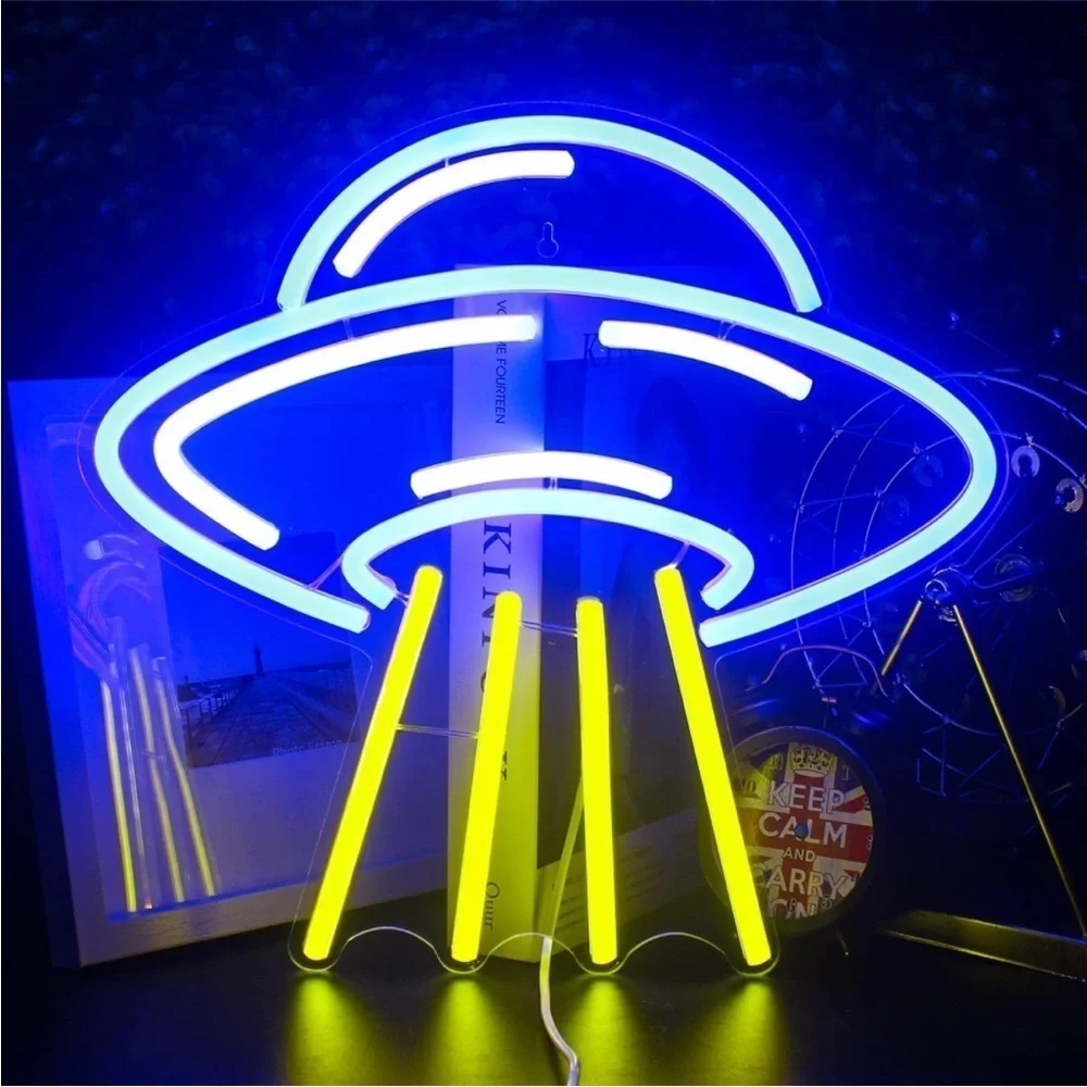 Alien UFO Blue Yellow Neon Room Decor LED Sign Birthday/Party/Festival/Kids Room